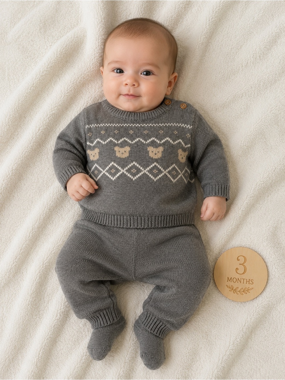 Cat & Jack Gray Knit Baby Sweater Set with Cream Accent